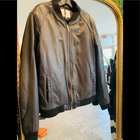 Made in France Serge Pariente Black Leather Flight Varsity Bomber Moto Jacket - Picture 2 of 9